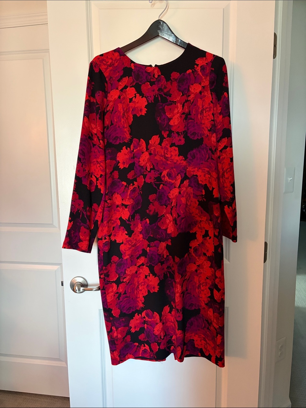 Maggy London Black Dress with Red and Purple Floral Print